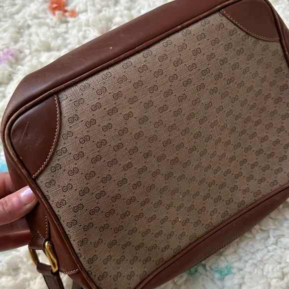 Vintage Gucci Leather Coated Canvas GG Crossbody Bag